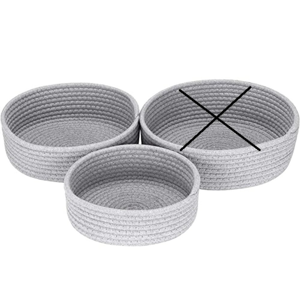 2-Pack Cotton Rope Baskets, Small Woven Storage Basket, Fabric (Round, Grey)